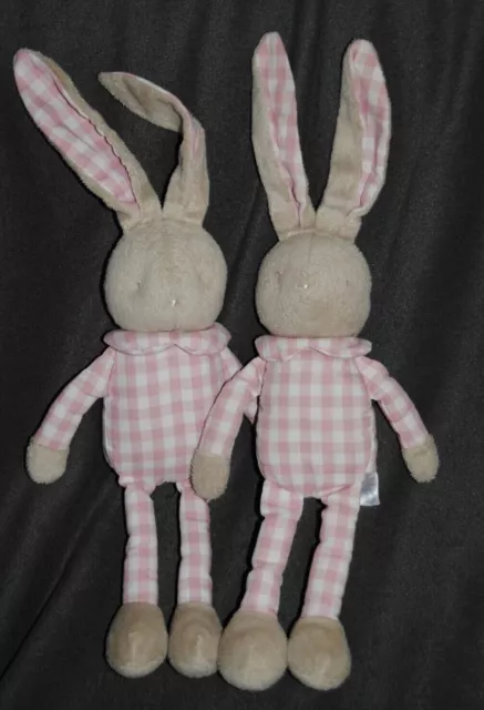 Peluche Doudou Lapin Rose Carreaux Blanc KLORANE Col Vichy Fille TTBE Lot 2