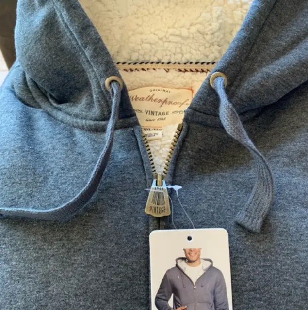Weatherproof Vintage Men’s Sherpa Lined Full Zip Jacket Hoodie Grey XXL 2XL 5