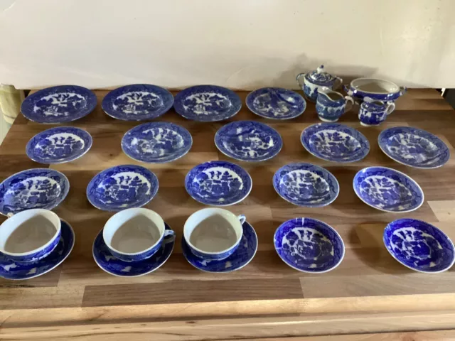 Childs Blue Willow 25 Piece Tea Set, Marked Made in Japan Miscellaneous