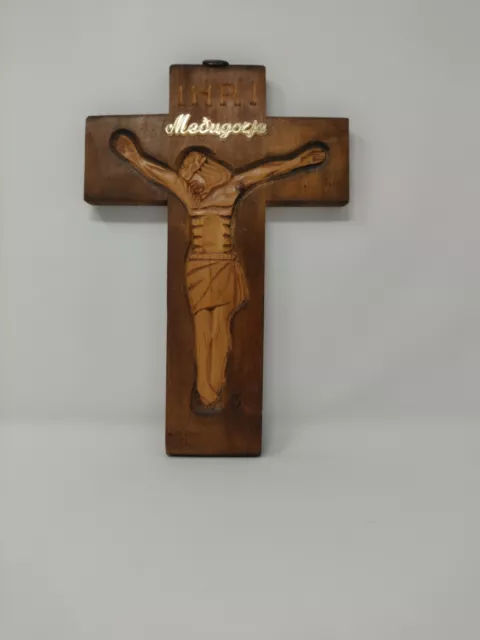 Wall Hanging Cross Crucifix Made Of Wood from Medjugorje 10'' INRI 11Hx7L