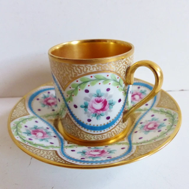 TASSE LITRON en PORCELAINE de LIMOGES décor SEVRES PEINT MAIN intérieur OR (#3)