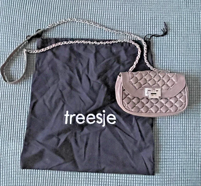 Treesje Studded Quilted Leather Clutch Purse w/Metal Chain in Beige Very Cute!