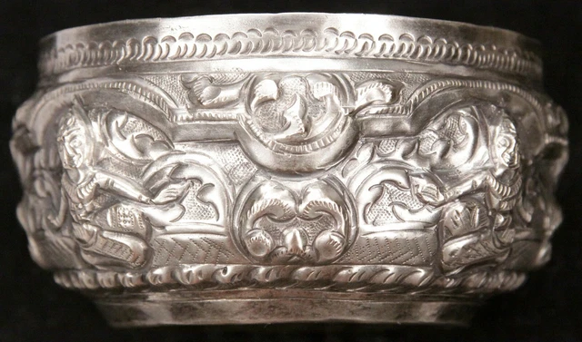 Antique Vintage Burmese Thai Repousse 650 Silver Thabeik Bowl Water Offering Old 2