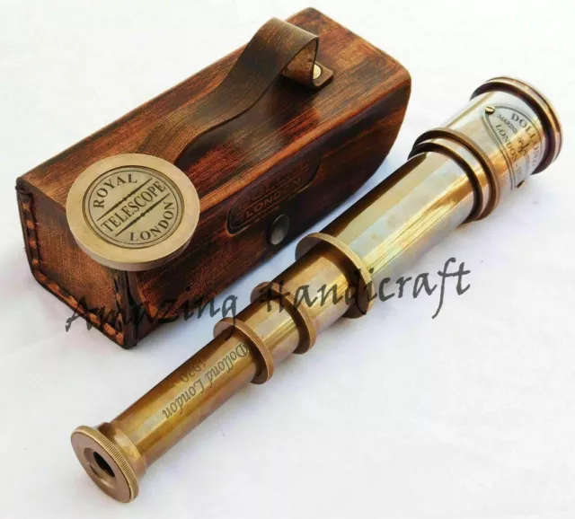 Nautical Marine Old Antique Telescope 16" Maritime Brass Spyglass Victorian BOX