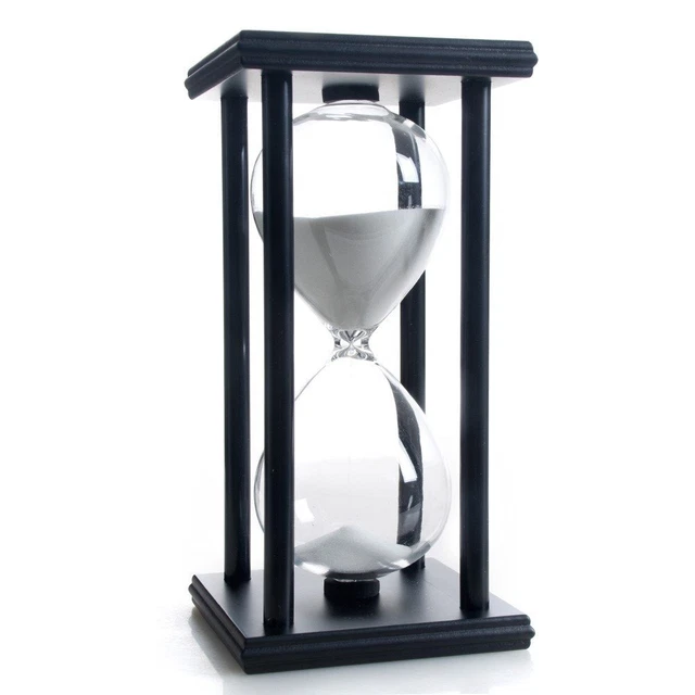 Hourglass 60 Minutes White Sand Timer Black Wooden Frame Sandglass New