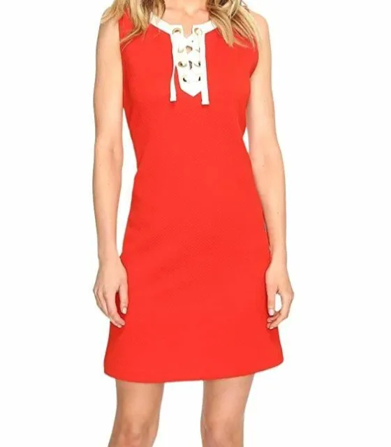 $100 Kensie Women's Red Mini Quilted Sleeveless Jersey A-Line Dress Size Large