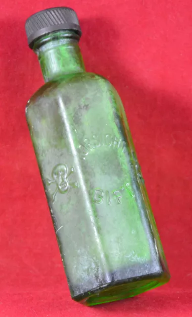 Antique Poison German Bottle Green Glass Death Head Skull Crossbones #2