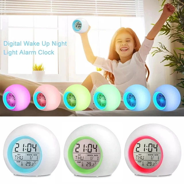 Kids Digital Alarm Clock 7 Colors Changing Light Night LED Bedroomxp P5V5