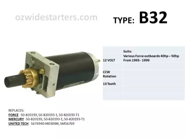 Force starter motor suits 40hp-50hp from 1992-1999.