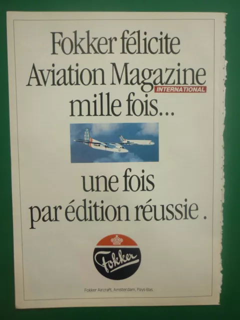 2/1990 PUB FOKKER AIRCRAFT HOLLAND FOKKER 50 1000th AVIATION MAGAZINE FRENCH AD