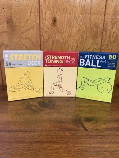 Lot of 3 Exercise Deck Cards 50 per set Yoga Fitness Ball Strength Toning