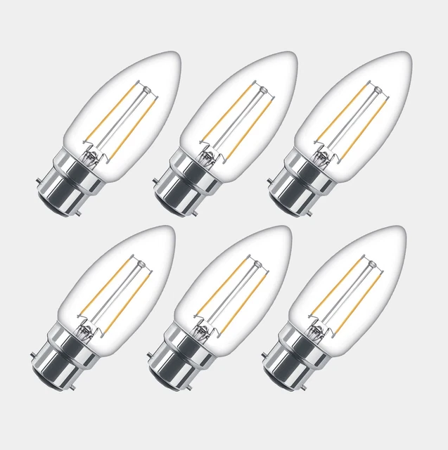 6er-Pack 25W Vintage LED LICHT GLÜHBIRNEN Bajonett BC B22 Kerzenlampe warmweiß