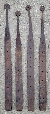 HUGE Atq Blacksmith Forged Wrought Iron Barn Door Strap Hinges 1800's LOOK!