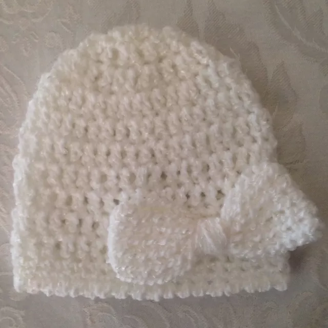 Hand Crocheted NEWBORN Baby Infant BEANIE CAP HAT Girls MADE IN THE USA