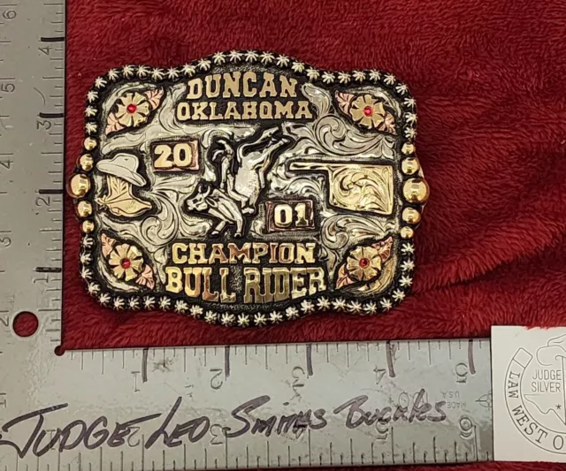 RODEO CHAMPION TROPHY Pro Belt Buckle Duncan Oklahoma Bull Riding☆2001 ...