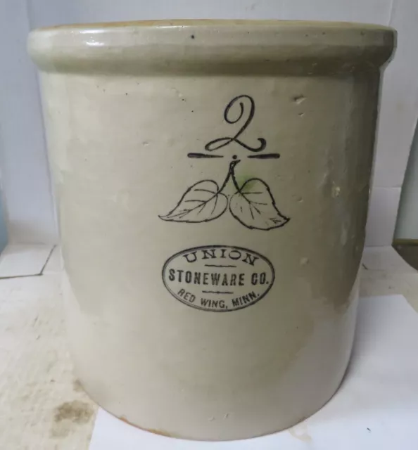 Antique Red Wing Union Stoneware Co. 2 Gallon Triple Stamp Elephant Ear Crock