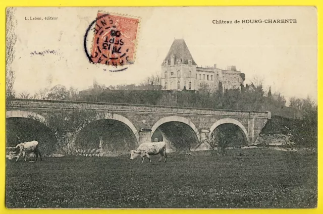 cpa Vue Rare 16 - CHÂTEAU de BOURG-CHARENTE en 1906 Vue de la Prairie Vaches