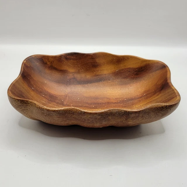 Vintage decorative wood bowl Scalloped edge 5x7 size