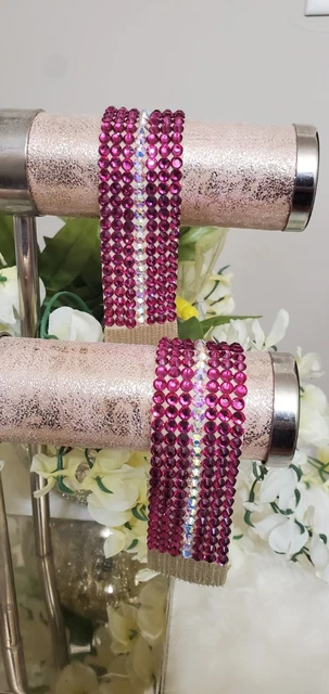 Stunning Cuffs Bracelets Fuschia Crystals AB  Ballroom Dance Jewelry