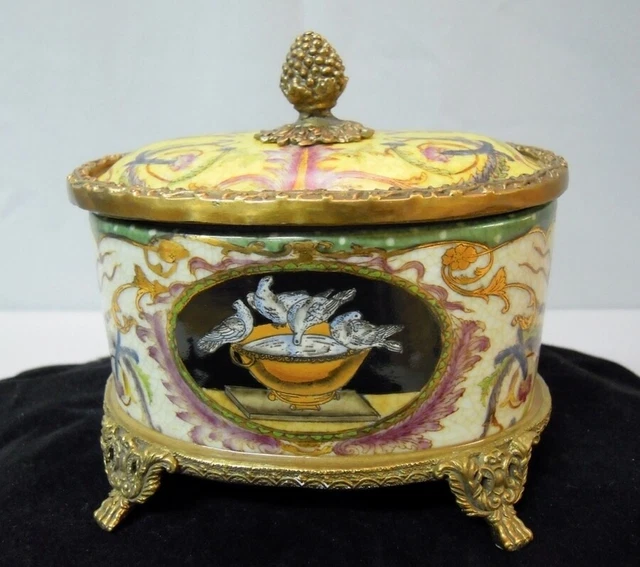 Caja Paloma Pájaro Art Deco Estilo Art Nouveau Estilo Porcelana Bronce