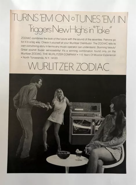 Wurlitzer Zodiac Jukebox 1971 Short Print Poster Type Ad, Advert (Party II Var.)