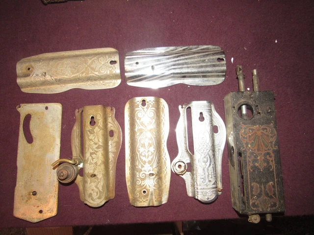 7 Antique Sewing Machine Front Face Plate Covers, Assorted Brands, Replacements