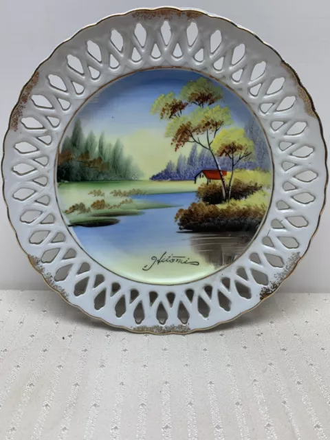 Vintage Signed Reticulated Wall Plate Gold Japan
