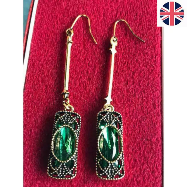 Vintage Style Art Deco Revival Green Glass Crystal Earrings