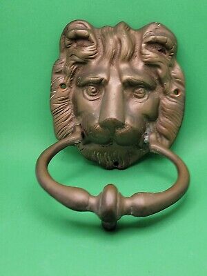 Vintage Antique Heavy Cast Bronze Figural Lion Head Door Knocker