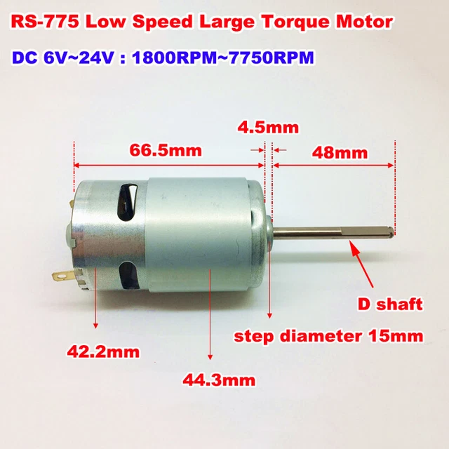 RS-775 DC 12V 18V 24V 7750RPM Large Torque Electric Motor 48mm Long Shaft RC Toy