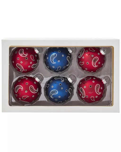 Kurt Adler 6Pc 80Mm Bandana Style Glass Ball Christmas Ornament Set Multicolor