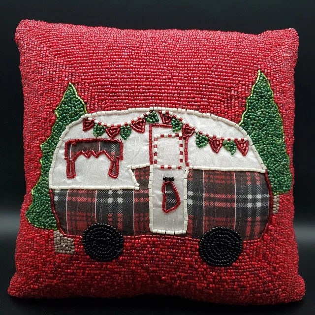 "Almohada de tela decorativa con cuentas de Navidad para cámper acento ~11"" x 11"