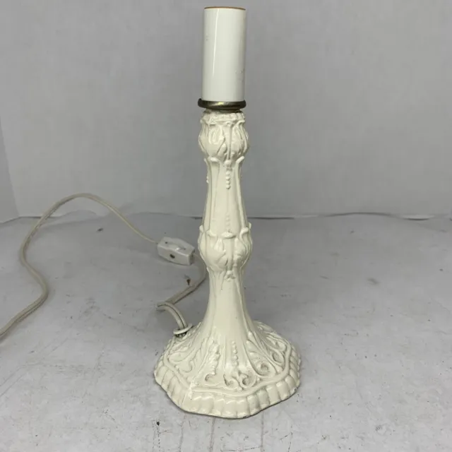 Vintage Art Nouveau Style Cast Metal Candlestick Table Lamp White 8"H   Works!