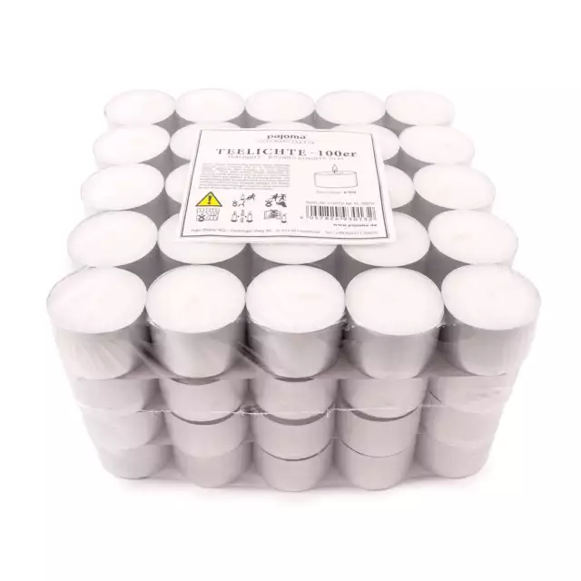 pajoma® 100 Teelichter 8 Std. Alu-Schale | Premium Gastro Deko Nightlight Kerzen