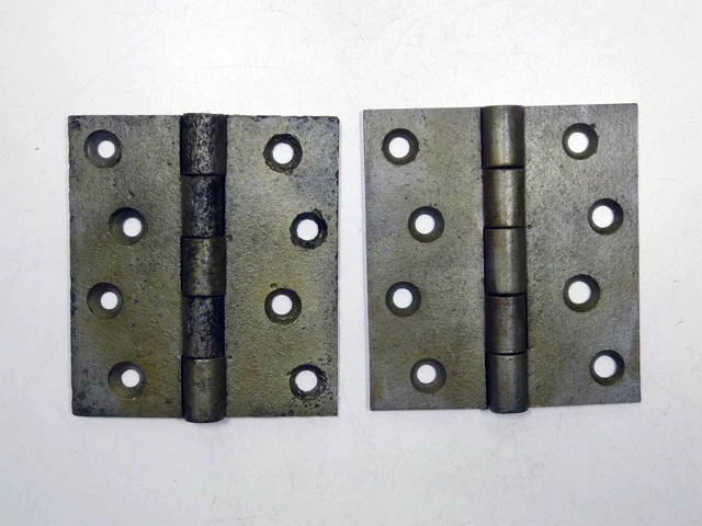 One Pair Antique Heavy Cast Iron Hinges 4" high Tight Pin Circa 1870