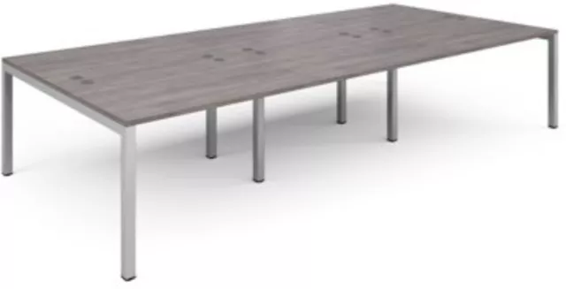 Connex triple back to back desks 3600mm x 1600mm - silver frame, grey oak top