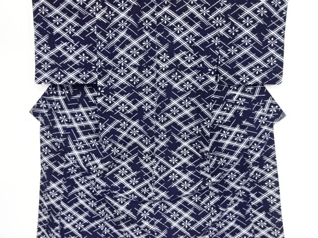 40996# Japanese Kimono / Antique Yukata / Slanted Grid