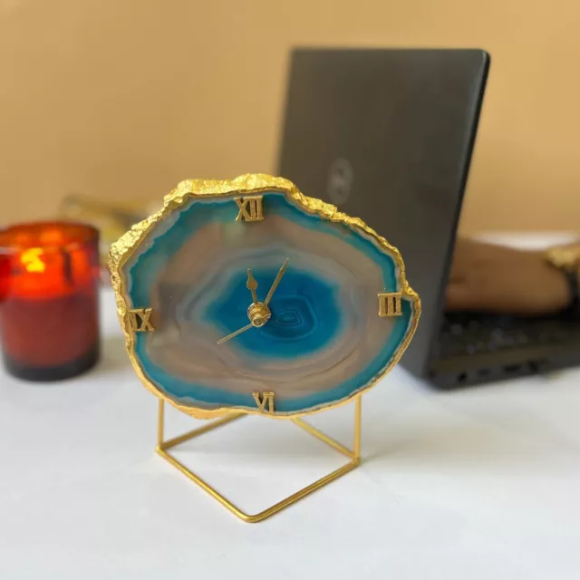 Brazilian Agate Desktop Clock Shelf Clock gift for colleague Housewarming gift