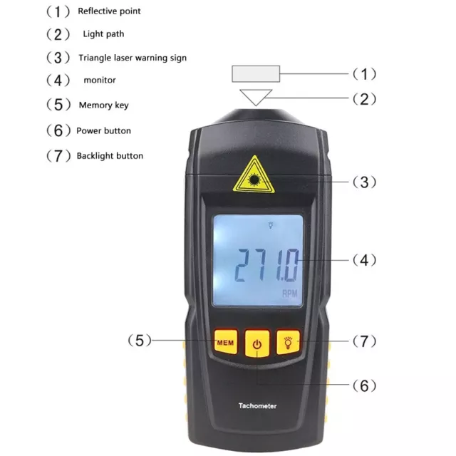 Digital LCD Laser Tachometer Non-Contact RPM Tach Test Motor Rotate Speed Meter 3