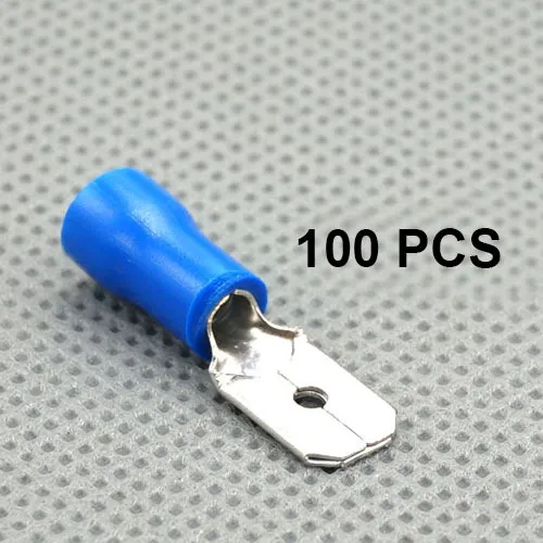 100x Blue Male 6.3mm Spade Connector Insulated Crimp Terminals Electrical Wiring