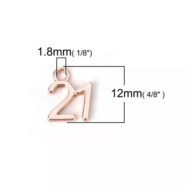 10 ROSÉGOLD NUMMER 21 CHARM/ANHÄNGER 12x10 mm Geburtstag ~ Weinglas Charms (N17) UK 2