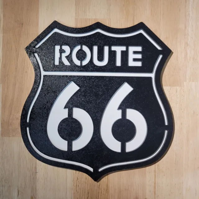 Großes Holz Route 66 3D Schild Wandkunst hängendes amerikanisches Straßenschild Plakette bemalt