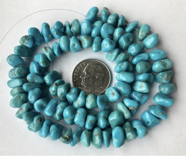 Old Stock Morenci Turquoise￼ Nugget￼ Beads 15” Strand 132 Carats MT202