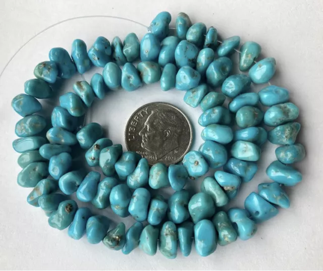 Old Stock Morenci Turquoise￼ Nugget￼ Beads 15” Strand 132 Carats MT202