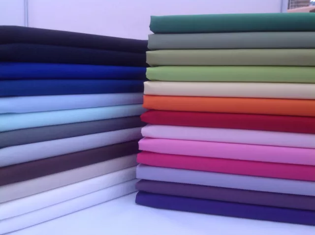 100% Cotton Fabric Sheeting Plain Solid Colours Choose 1m, 1/2m & Fat Quarters