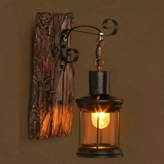 Antik Retro Vintage Industriell Holz Wandleuchte Wand Lampe Wandleuchter Li R5R8
