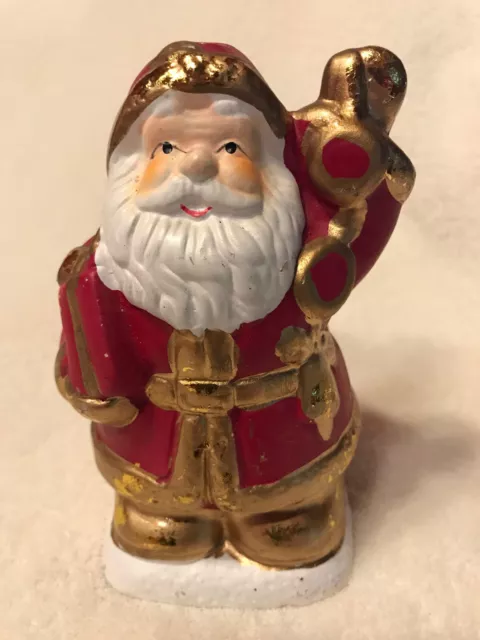 alter Weihnachtsmann  Ton handbemalt weiß gold rot 12 cm hoch gebraucht