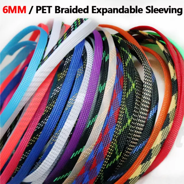 6mm PET Braided Expandable Cable Sleeving Wire Harness Auto Sheathing 29 Colors
