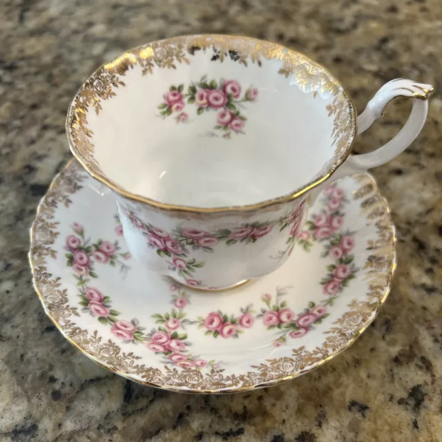 1969 Royal Albert Dimity Rose Gold Floral  Footed  rose Tea Cup-and Saucer