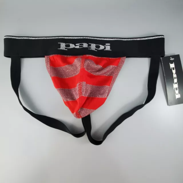 Papi Men's Pride Jock Strap Sexy Underwear Blue/Rainbow, Medium